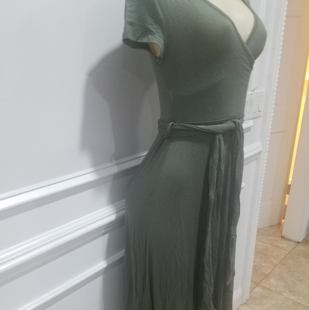 Olive Wrap Dress - Picture 2 of 8